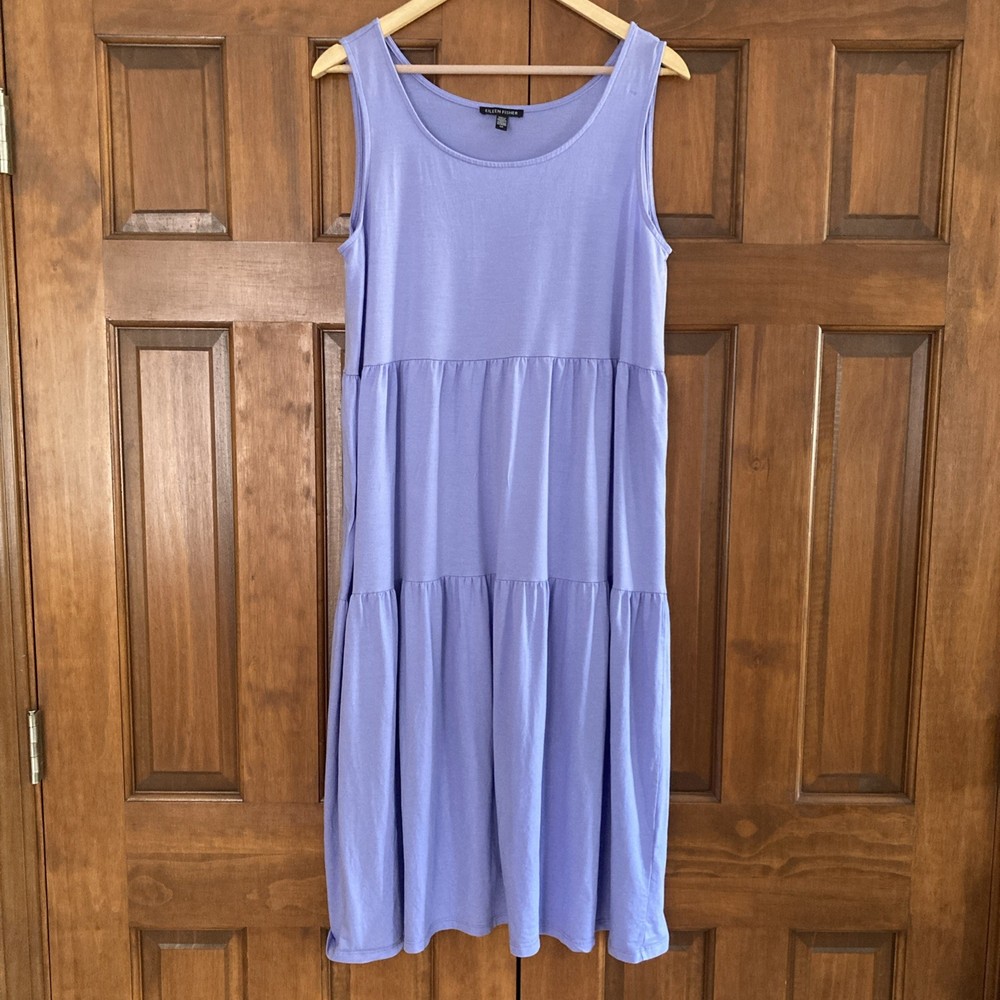 Eileen Fisher Lavender Tiered Midi Dress Womens Sz Small Lagenlook