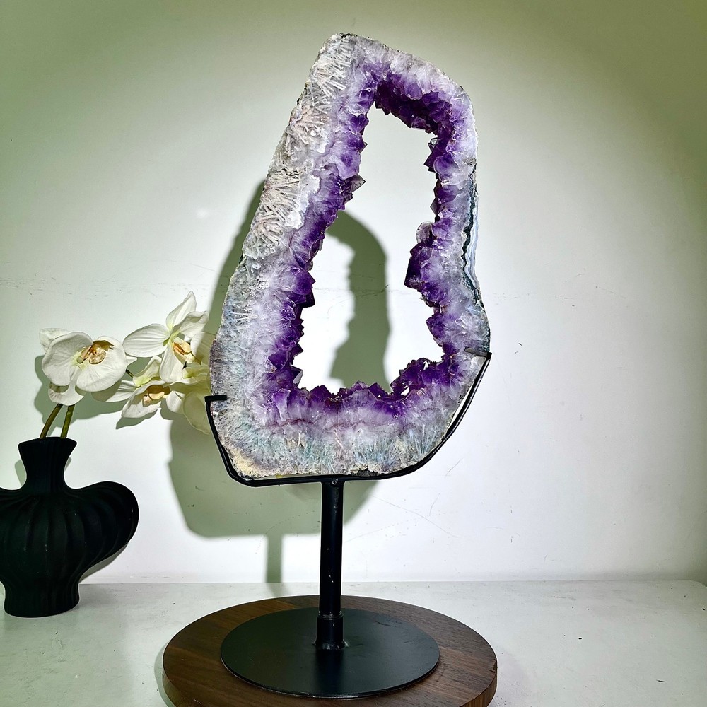11.22LB Natural Amethyst Cave Crystal Slice Crescent shaped Hand Cut Repai