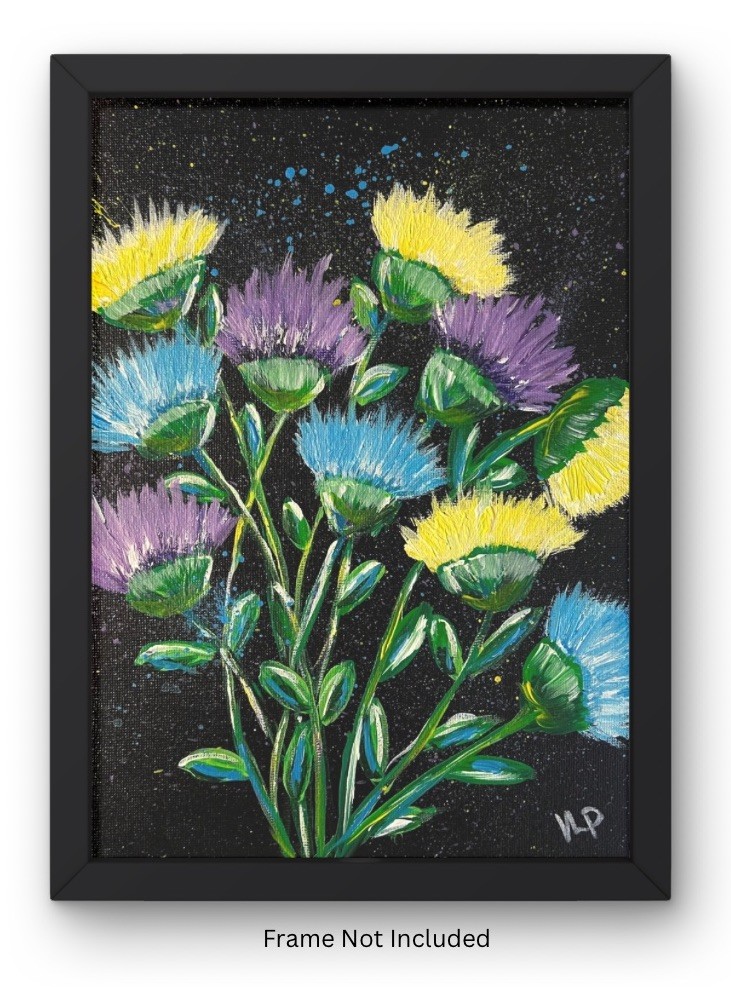 Bright Multicolor Abstract Flowers Acrylic 8x10” Canvas Panel Original