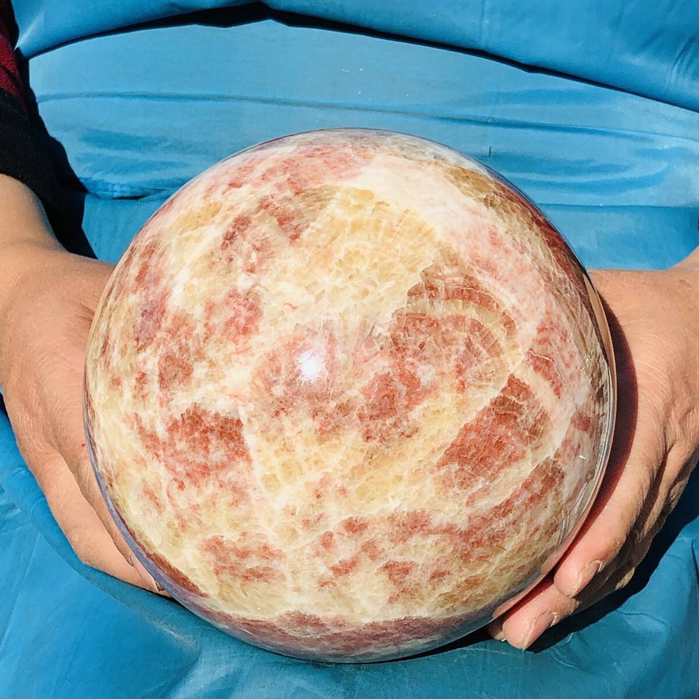 Natural Red Stripe Pork Stone Crystal Quartz Sphere for Reiki Healing 3340g