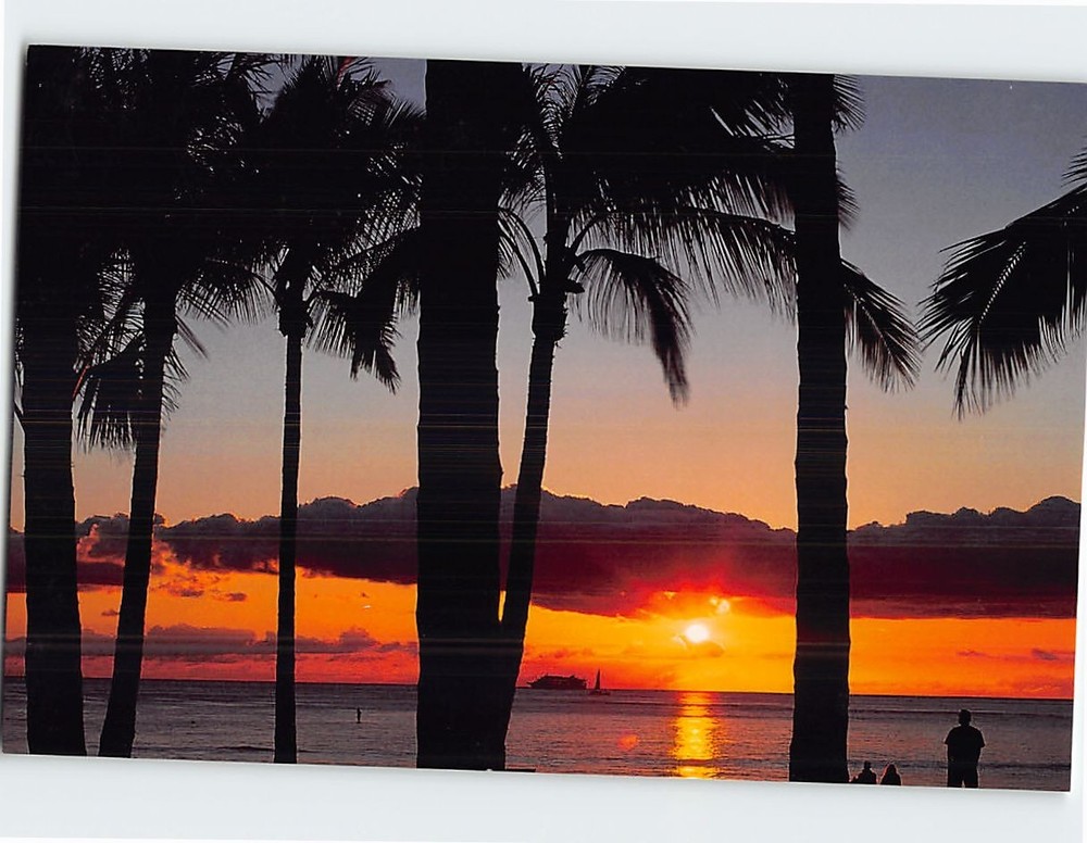 Postcard Beach Sunset Scene Oahu Hawaii USA