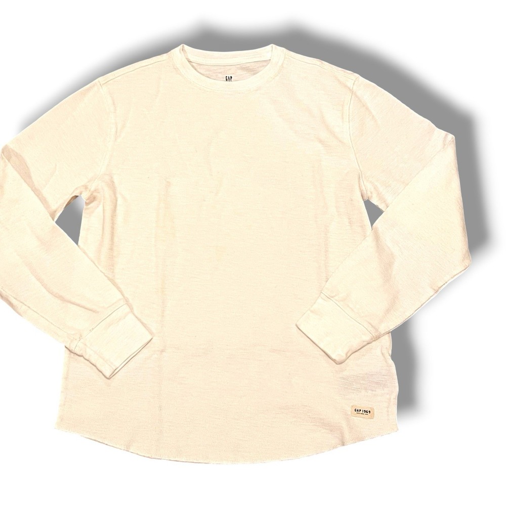 Gap Kids Boys White Waffle Weave Thermal Long Sleeve Shirt Size XL EUC D-8