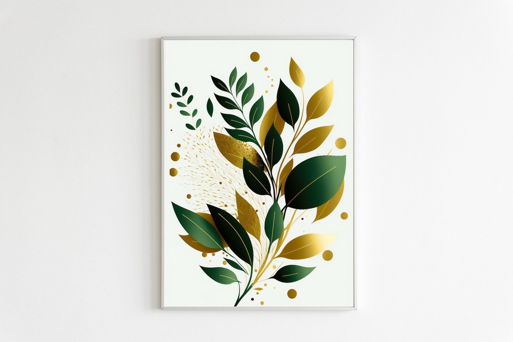 Gold Leaf Botanical Wall Art Print Boho Flower Wall Art Flower Market Print
