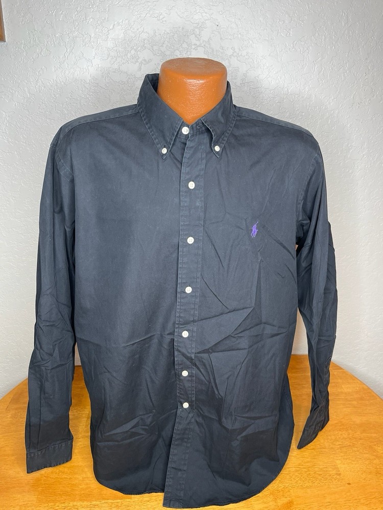 Men's Polo by Ralph Lauren L/S Button Front Shirt Large L _ Classic Fit Black