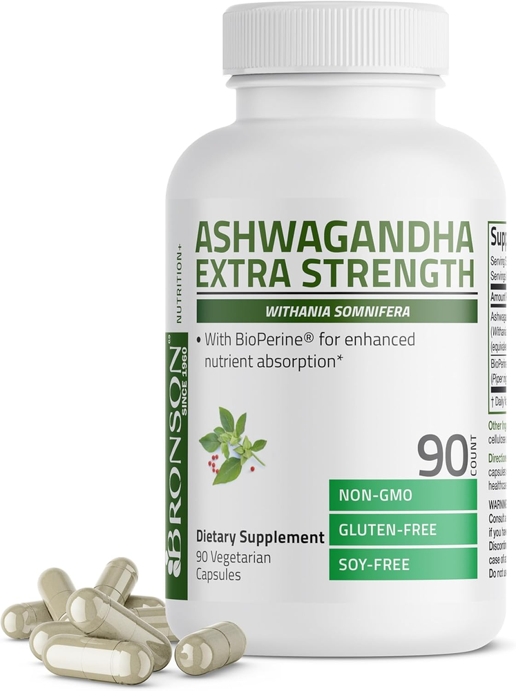Ashwagandha Extra Strength Stress & Mood Support with Bioperine - Non GMO Formul