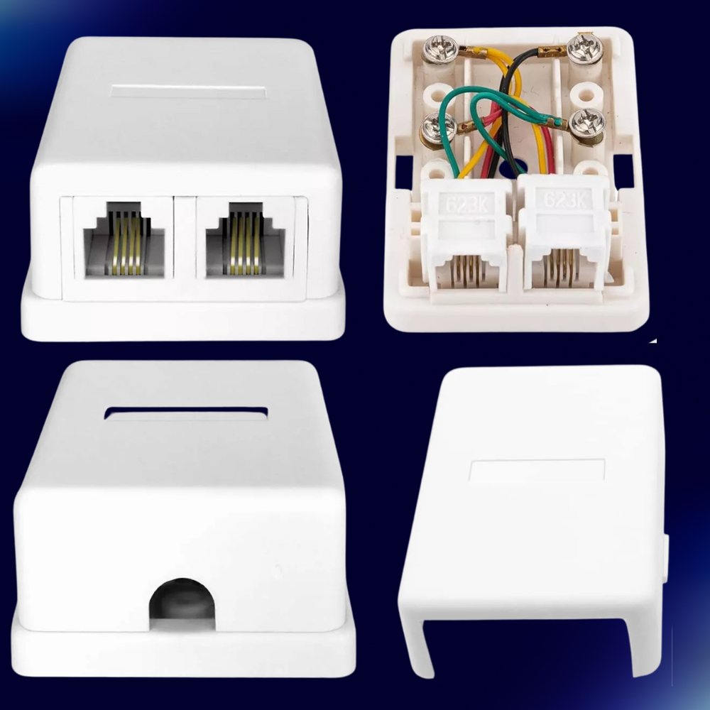 Phone Jack Surface Mount Dual Port Telephone Jack Box 4 Screw Terminals to 2RJ11