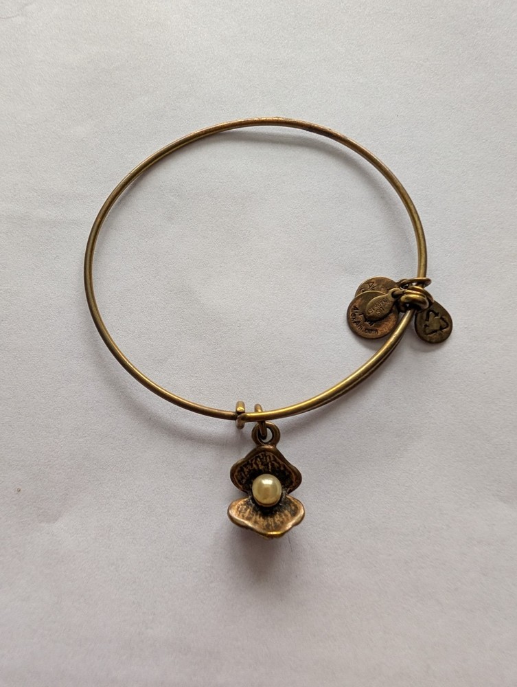 ALEX AND ANI Oyster with Pearl Women's Charm Bangle Bracelet GOLD