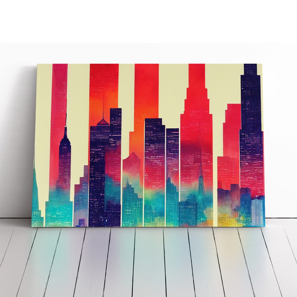 Watercolour New York Abstract Canvas Wall Art Print Framed Picture Home Decor