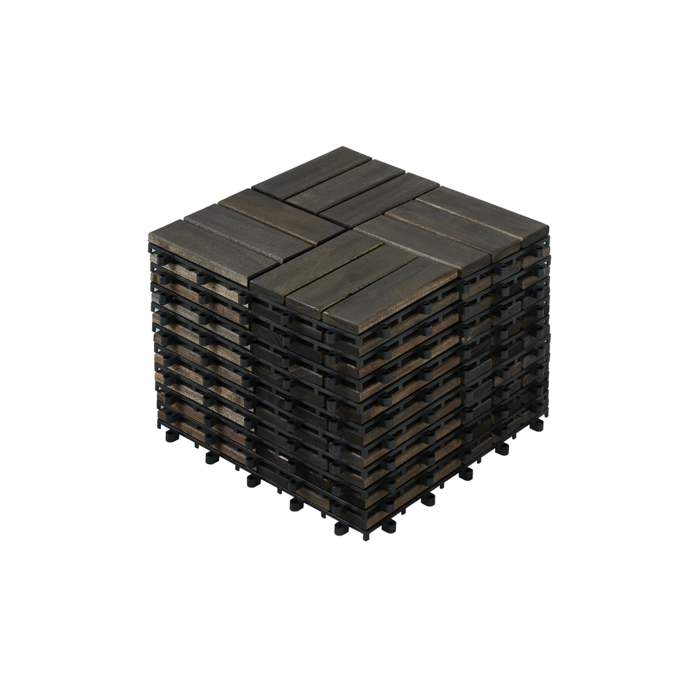 Acacia Wood Interlocking Deck Tiles 10PCS 12x12 Checker Pattern Dark-image
