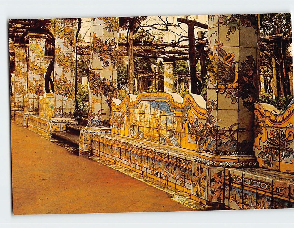Postcard St. Clare's Cloister Tiled with Majolica Naples Italy