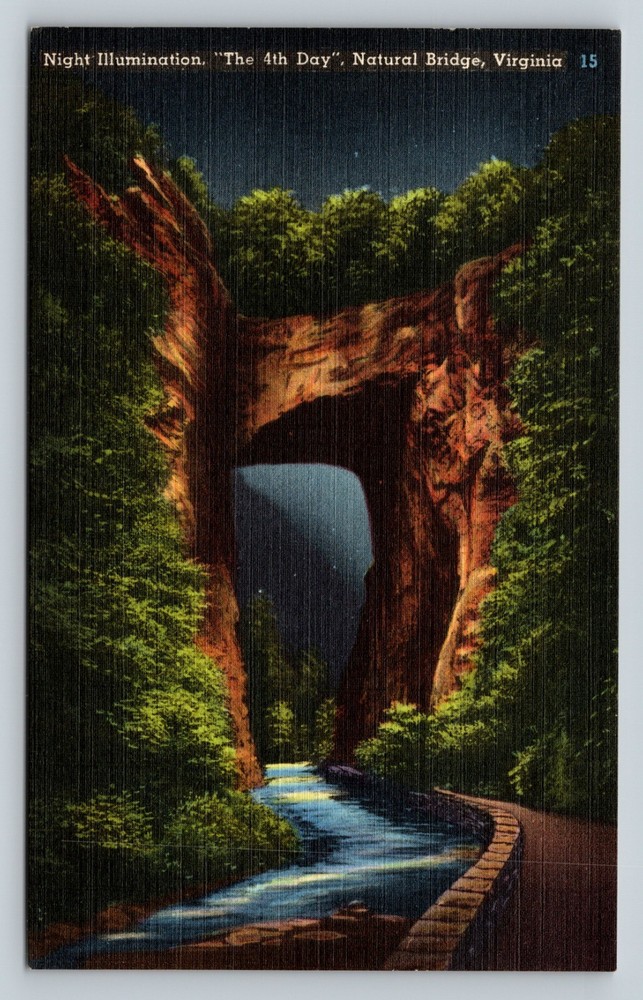 Natural Bridge In Virginia VA The 4th Day Illuminated At Night VINTAGE Postcard