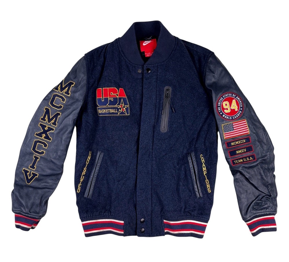 Nike Team USA 1994 Dream Team Destroyer Bomber Varsity Jacket Leather Wool  Sz M