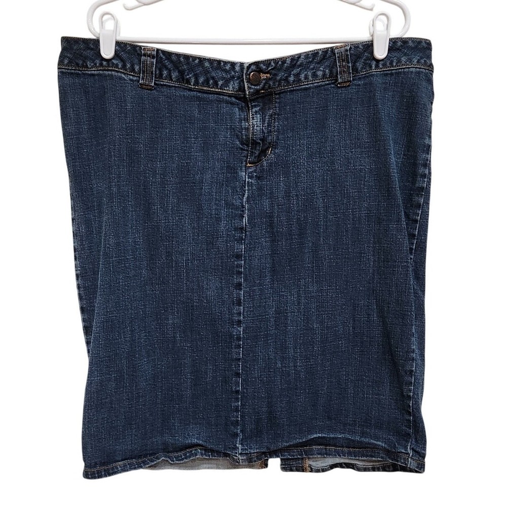 Dickies Vintage Y2K Logo Pencil Denim Skirt Mid Rise Dark Wash Blue Plus Size 18