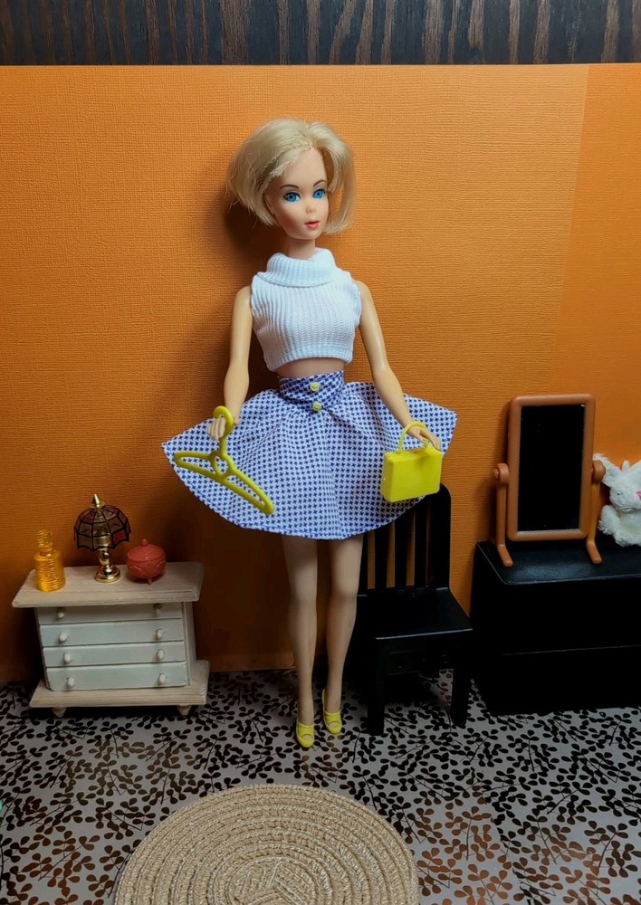 Barbie Clone Outfit - Vintage Skirt, Shoes, Purse + Top & Hanger