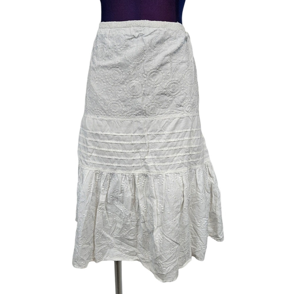 Metro Wear White Eyelet Knee Length Fit & Flare Skirt Size Large Women's U18