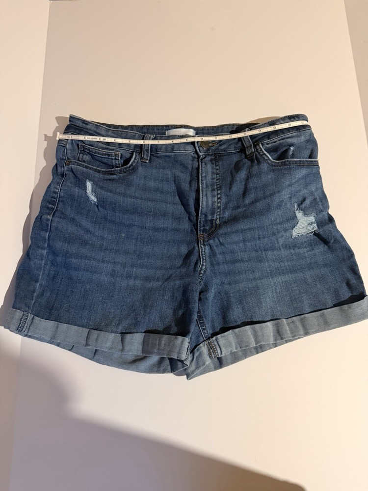 LC Lauren Conrad Women's High Rise Cut-Off Blue Distressed Denim Shorts Size 14