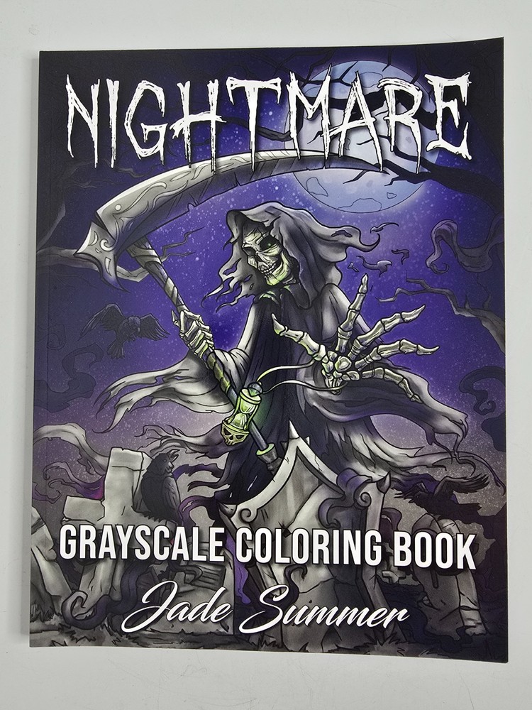 Nightmare Grayscale Adult Coloring Book NEW Jade Summer Horror Grim Reaper