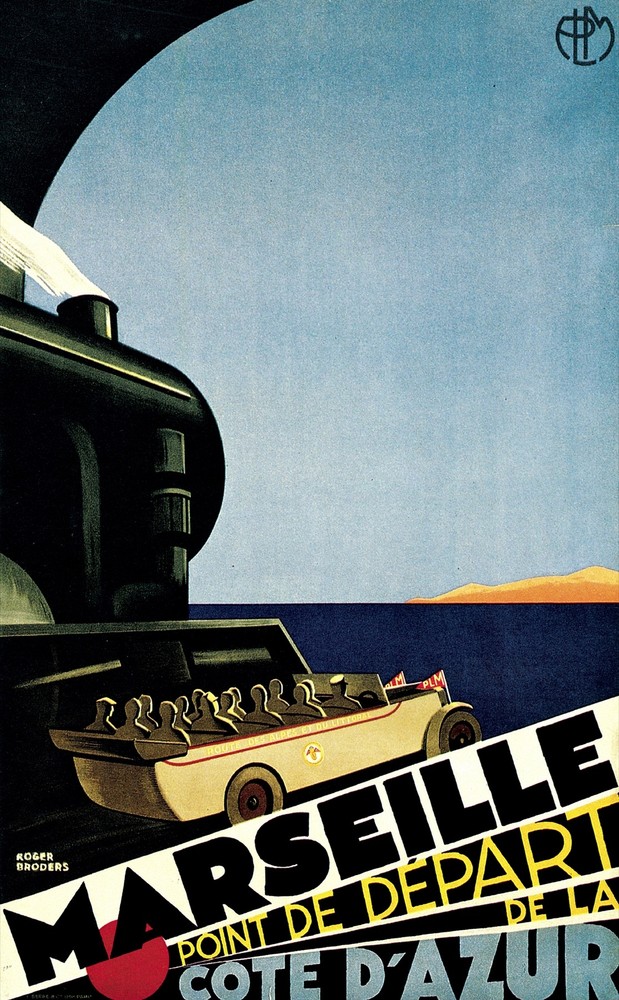 Decor Travel Poster. Fine Graphic Art Design. Marseille. Home Wall Art. 1928