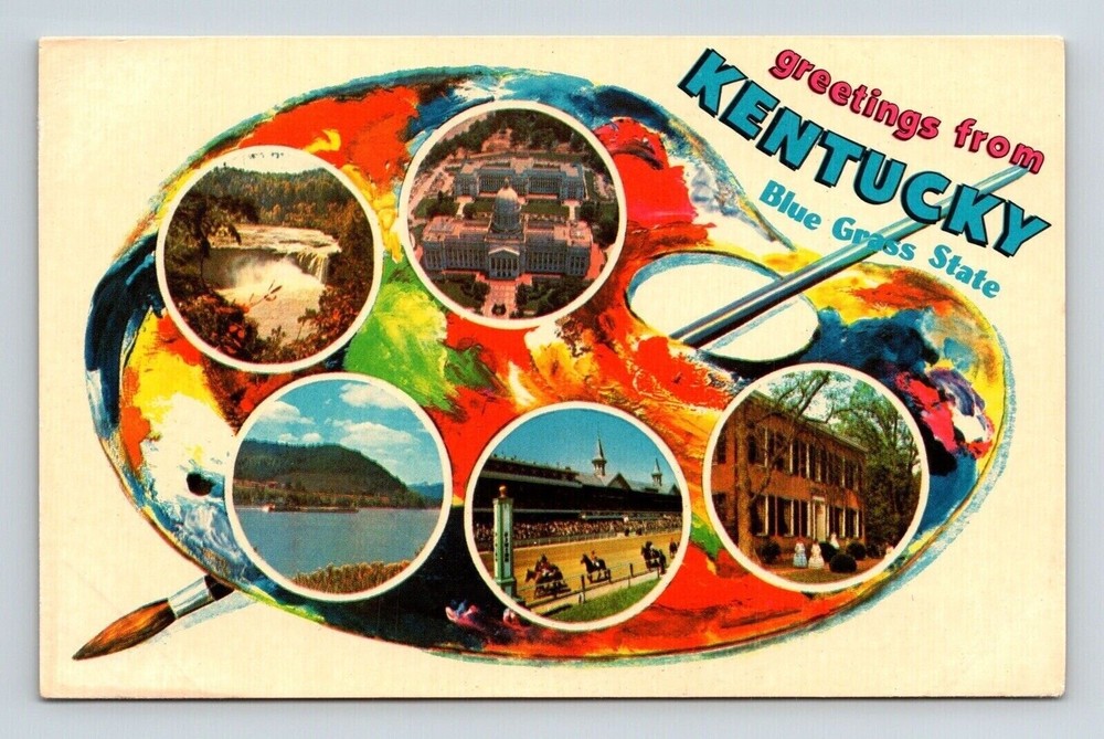 Greetings Kentucky Blue Grass State Multi View Scenic Landmarks Chrome Postcard