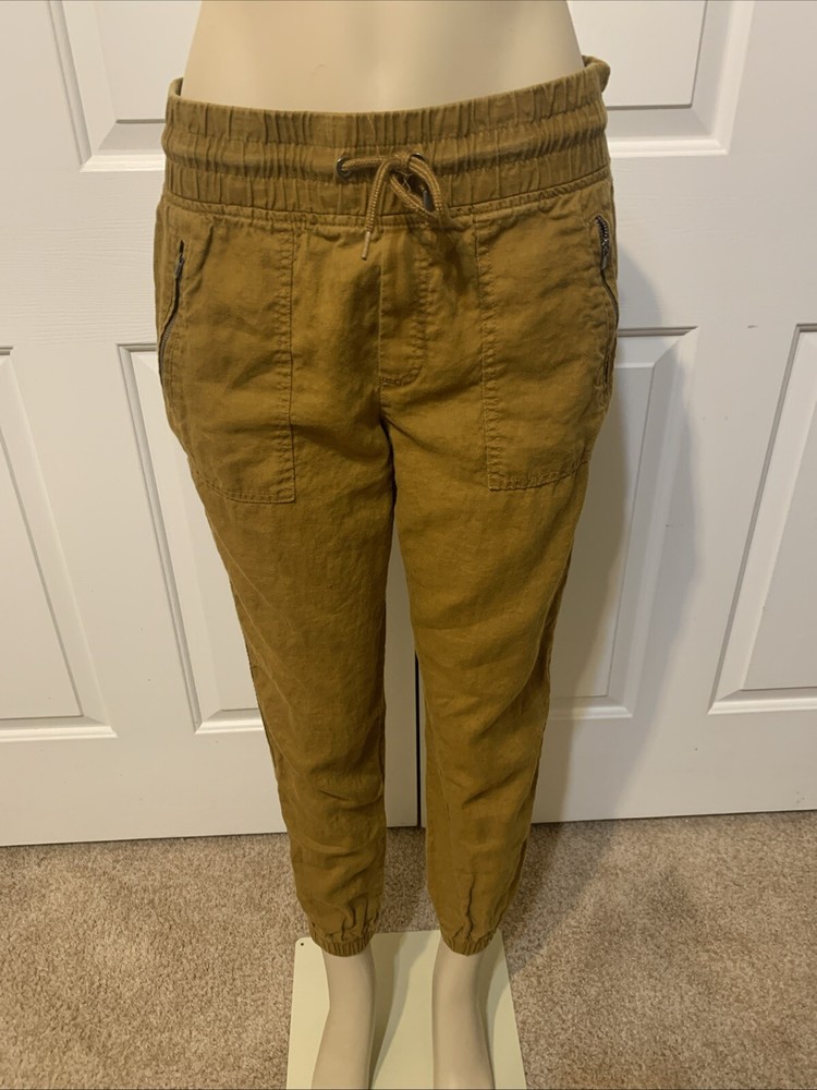 Athleta Cabo Linen Jogger Sz 8 Brown Athleisure Casual Adjustable Waist (EG)