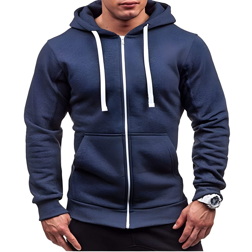 Men's Velvet Solid Color Hooded Zipper Sweatshirt Cardigan European American Style