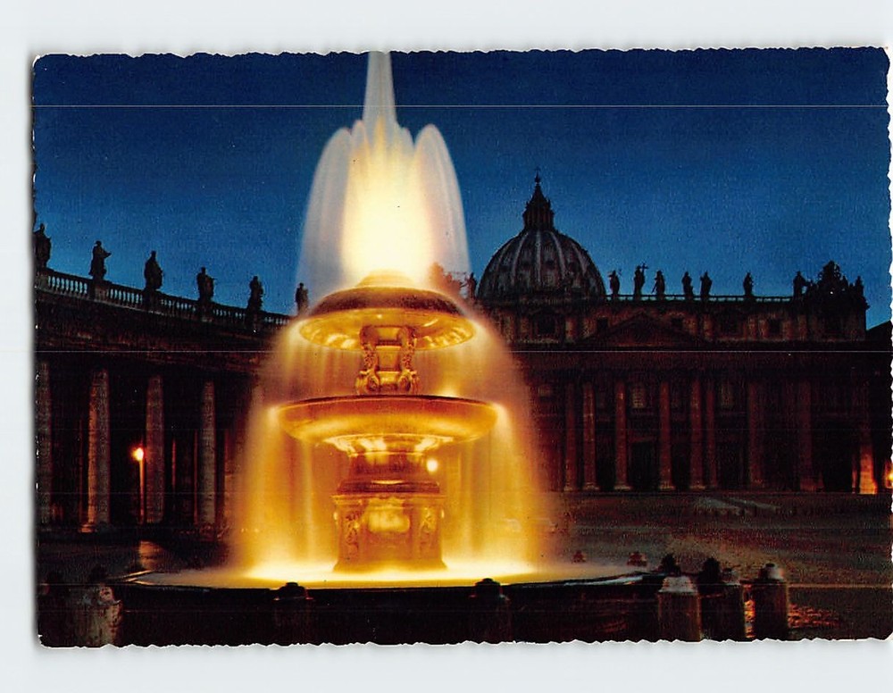 Postcard St. Peter Square and fountain of Bernini Twilight Rome Italy