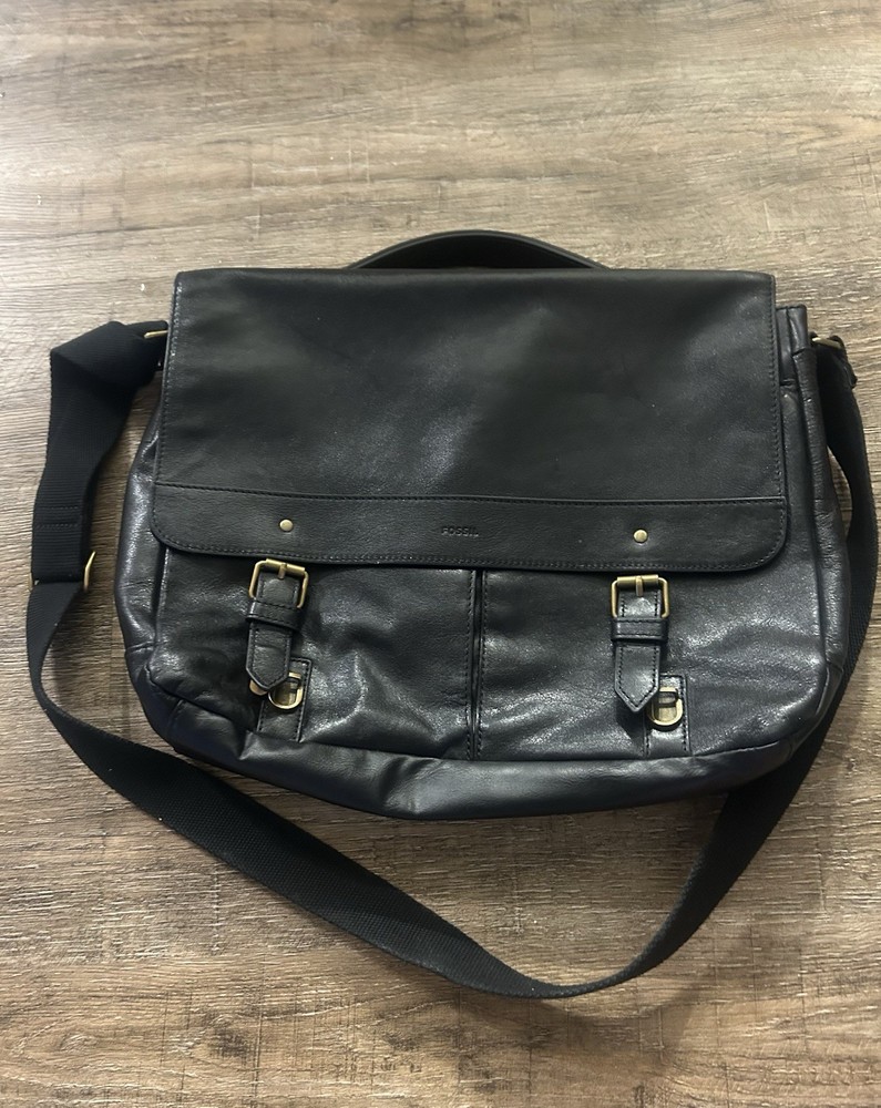 Fossil Genuine Leather Black Messenger Bag Briefcase  W Laptop Pocket
