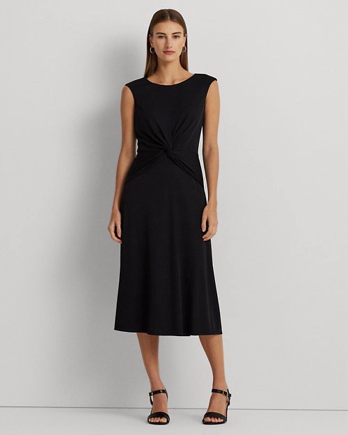 Lauren Ralph Lauren Twist-Front Cap-Sleeve Stretch Jersey Dress Women's 6 Black
