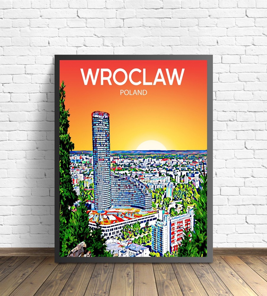 Wroclaw Poland Art Poster Sunset Night Poster Art Print Wroclaw City Modern