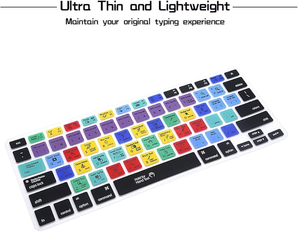 Silicone Keyboard Cover w/ Photoshop Shortcuts for MacBook Por Air 13 14 15 17