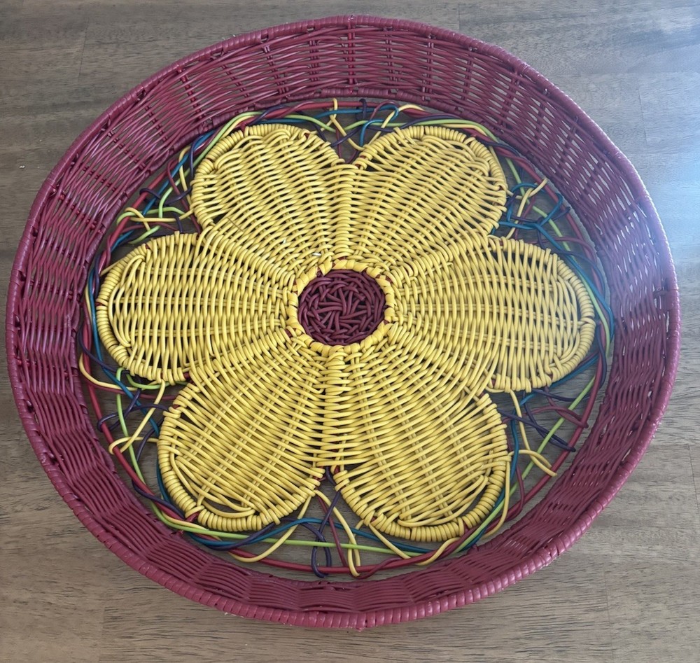 Pier 1 Round Daisy Flower All Weather Rattan Wire Tray