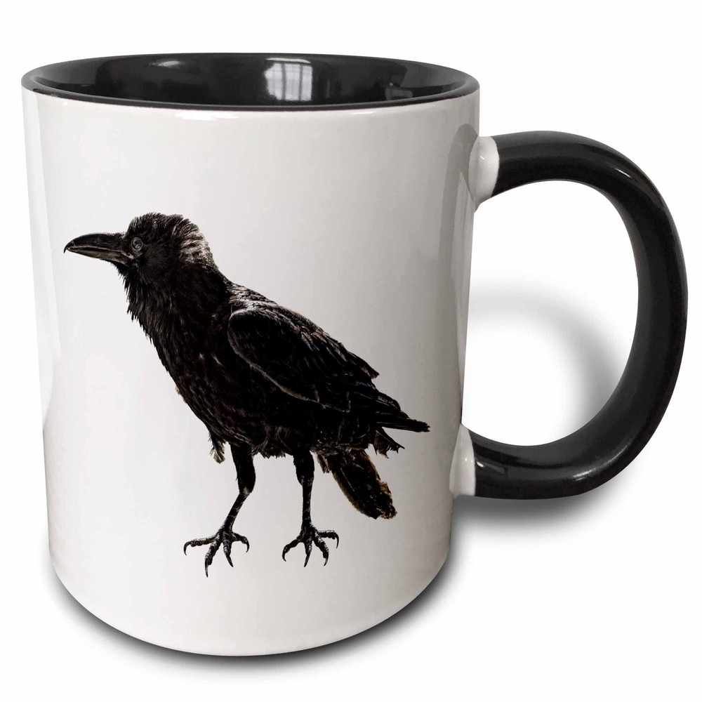 3dRose Raven Mug – Two-Tone Black, 11oz, Gothic & Nature-Themed Coffee Cup