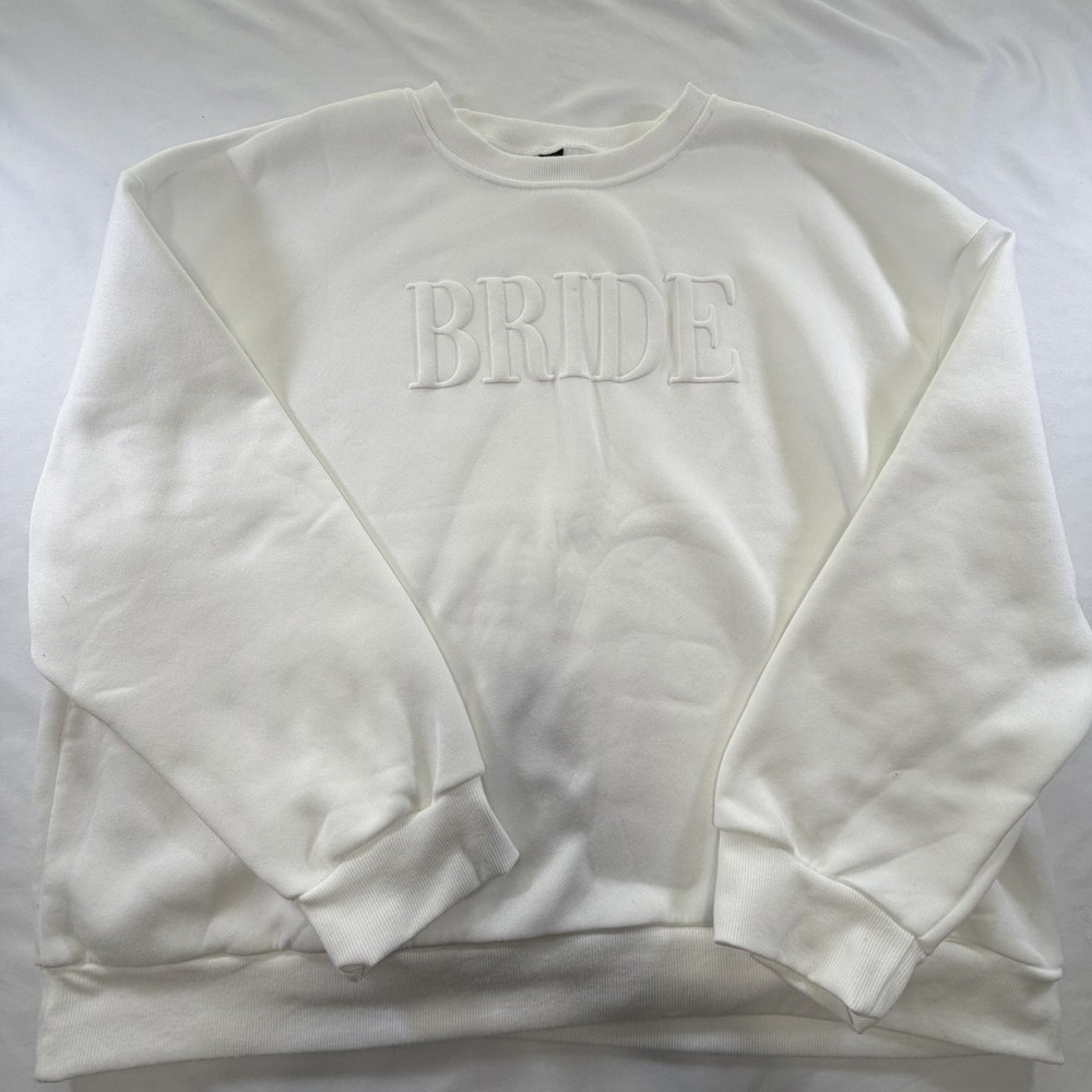 SHEIN Curve Bride White Embroidered Fleece Pullover Sweatshirt 3XL Plus Size