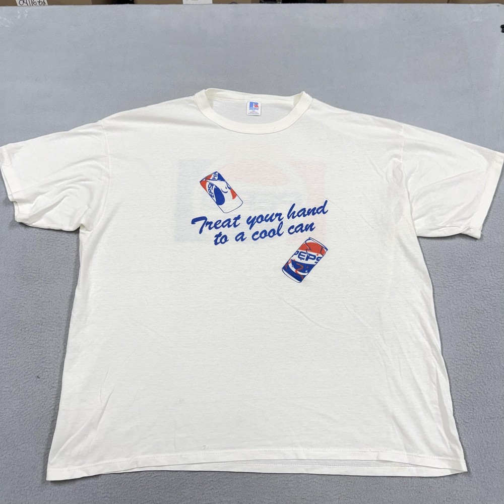 Vintage Russell Athletic Shirt Mens 2XL White Pepsi Slogan Graphic Tee