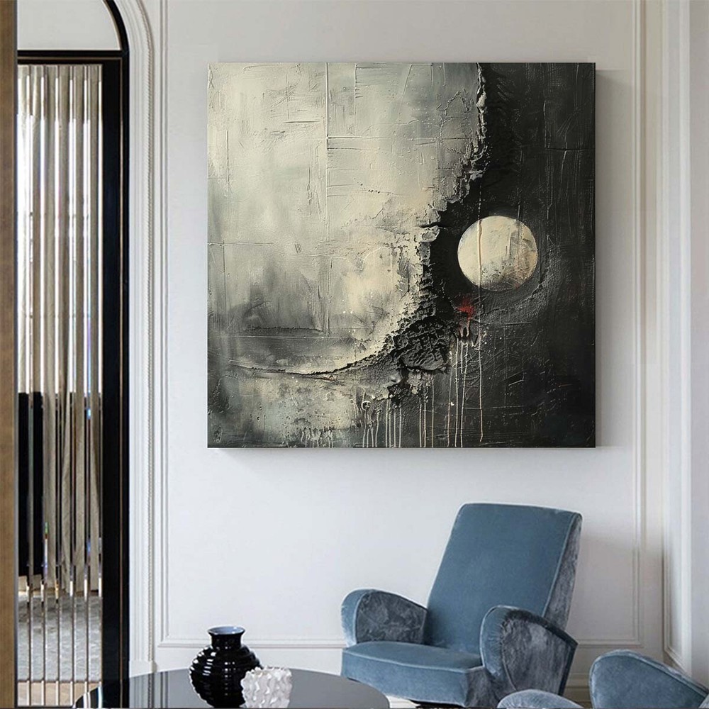 black Modern Handmade Abstract Oil Painting on canvsa Gray Living Room earth