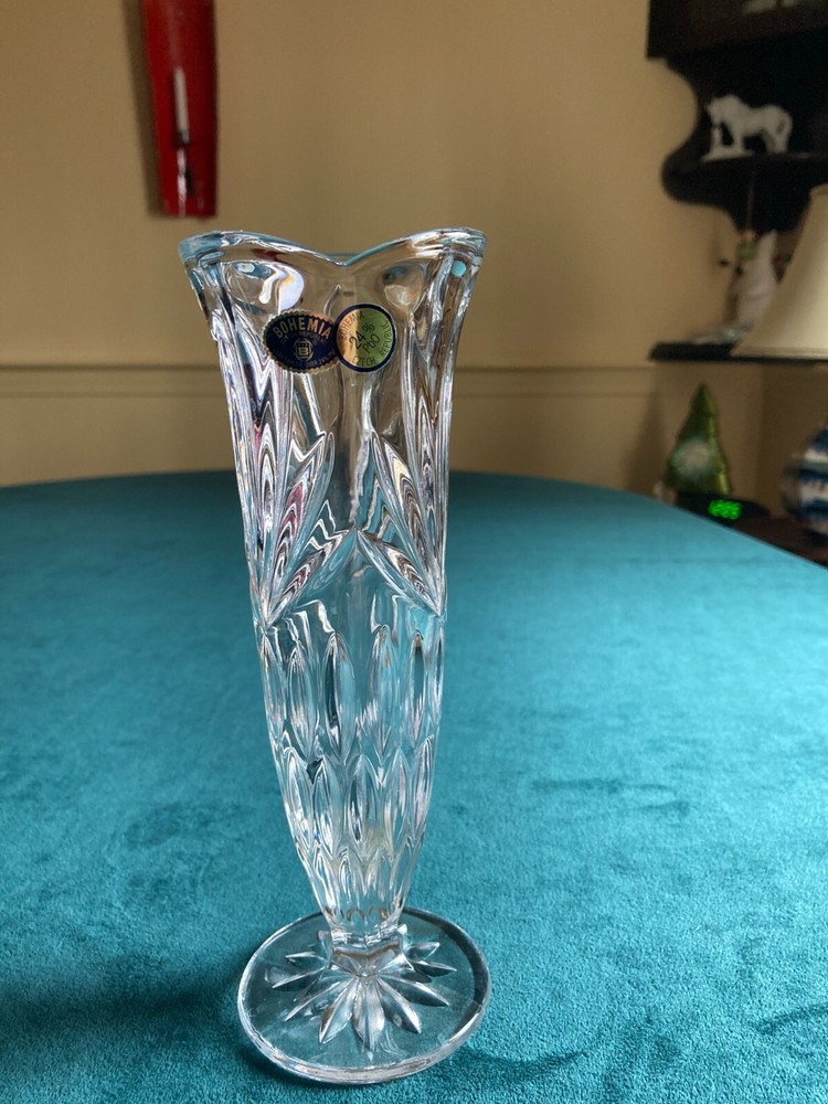 Bohemia 24% Lead Crystal Bud Vase 8” Czech Republic