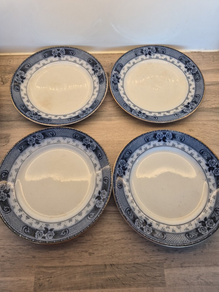Set of 8 Antique Ford & Sons Weir Burslem England Flow Blue Plates 9.75