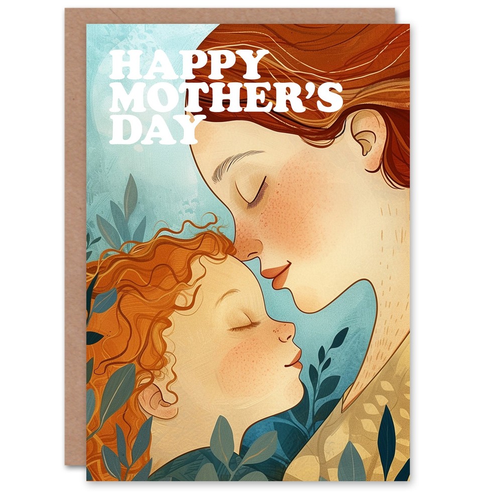 Mother's Day Greeting Card Mum and Daughter Hug Red Head For Mum