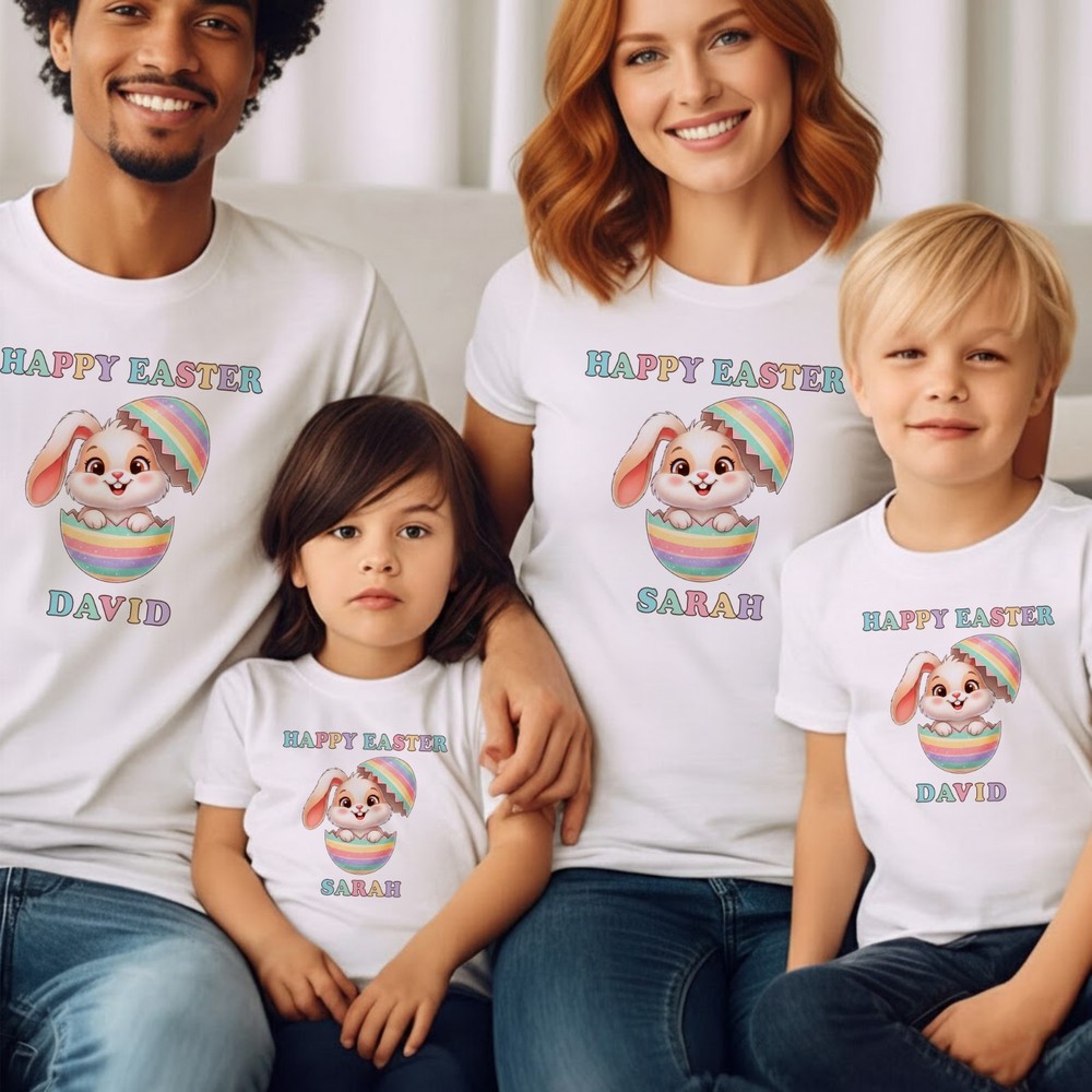 Personalised Happy Easter Bunny T Shirt Print Family Matching Festival Gift Top