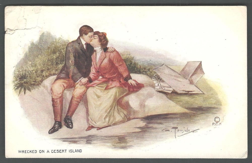 WRECKED ON A DESERT ISLAND 1911 PCK Koeber A. Toniolo Artist Signed Postcard