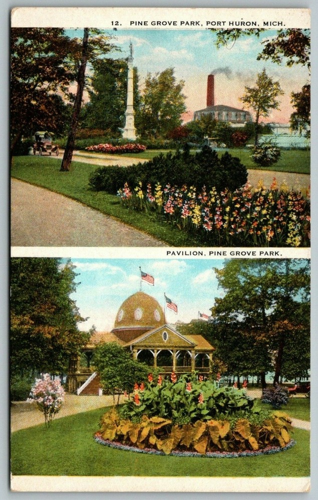Port Huron MI~Pine Grove Park Civil War Soldiers Monument~Dance Pavilion~c1910