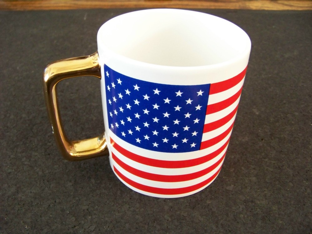 American Flag large porcelain mug coffee cup US U S stars and stripes