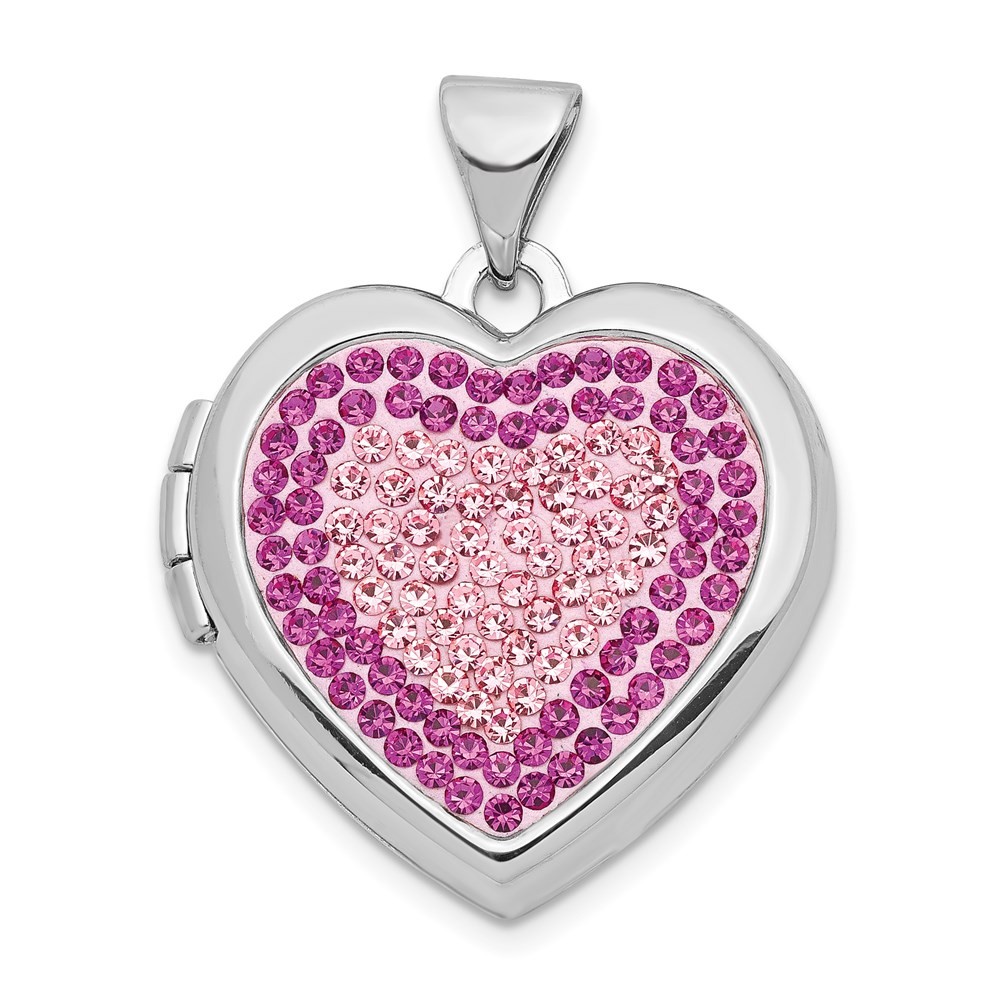 Sterling Silver Rhodium Plated 18mm Preciosa Crystal Heart Locket Pendant 1.46g