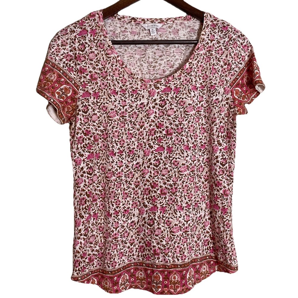 Lucky Brand Womens Boho Floral Cotton Blouse Top Size Medium Pretty Dainty Pink