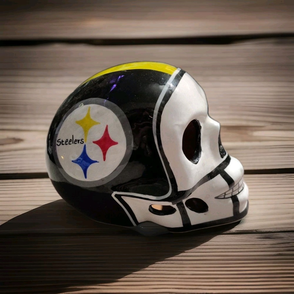 PITTSBURGH STEELERS Hand Crafted & Painted Ceramic Skull FAN GEAR GAME DAY 6