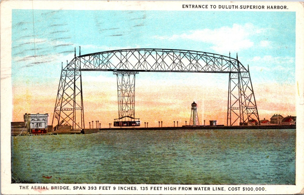 Duluth Superior Minnesota Harbor Aerial Lift Bridge & Ship Canal Postcard  29651