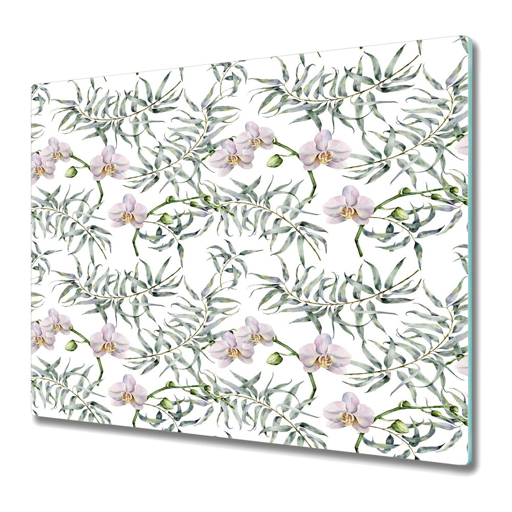Glass Chopping Board Utensil Board Pink orchids Flowers Watercolour 60x52
