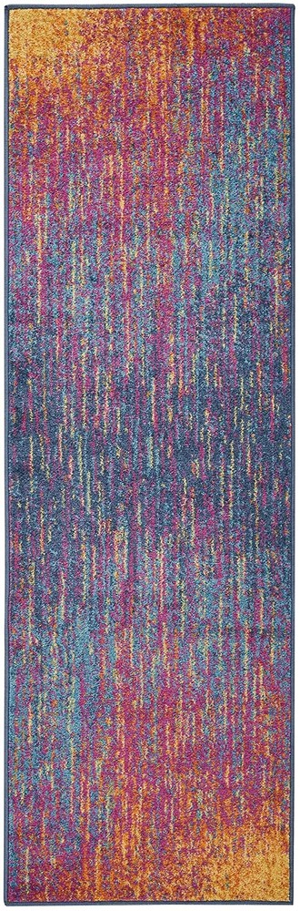 6ft Blue Pink Abstract Power Loom Runner Rug for Modern Decor-image