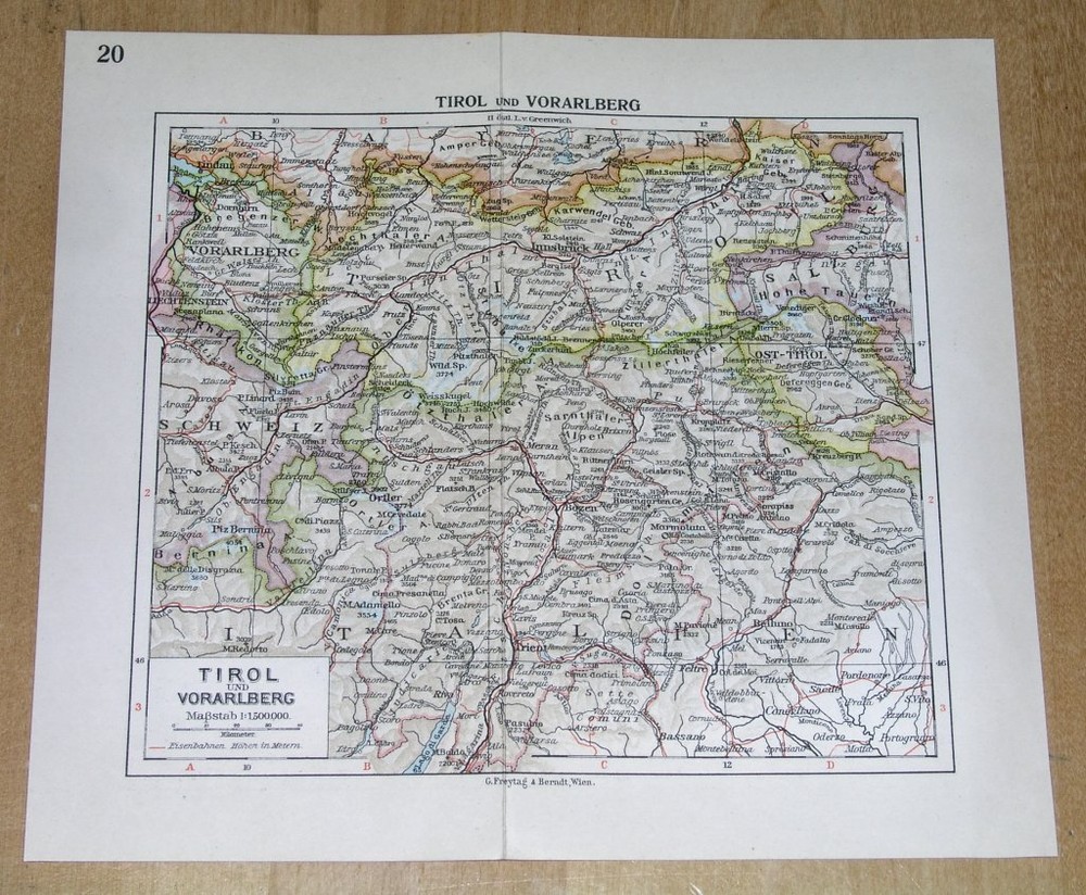 1938 Original Vintage Map Of Tyrol Tirol Vorarlberg Kärnten Carinthia Austria