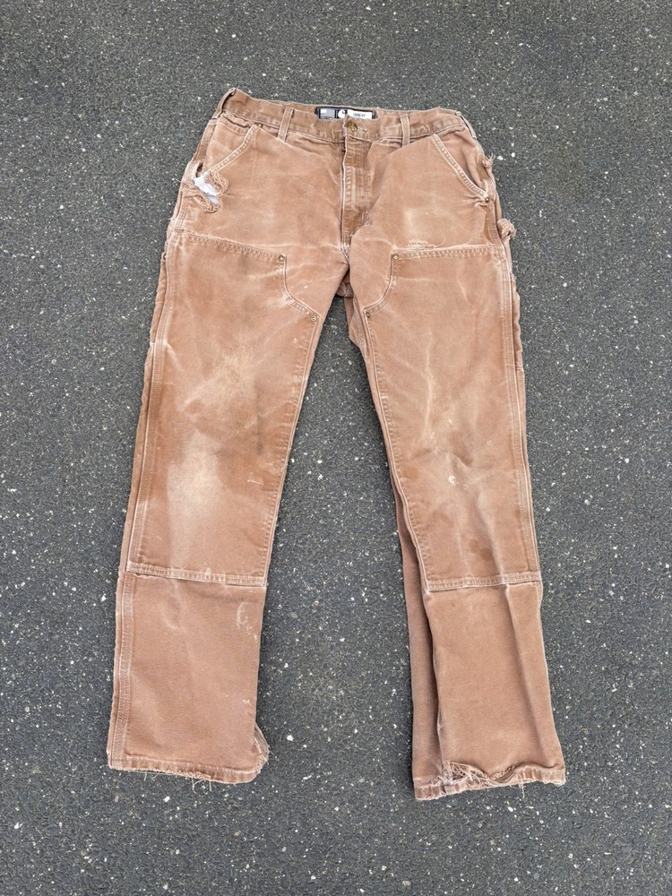 VTG Carhartt Pant Men 34x32 Brown Double Knee Carpenter B01 BRN Work Made in USA